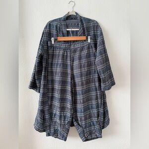 Lightweight Striped Cropped Pants & Jacket Set - Navy